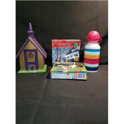Tanya Tucker Puzzles, water bottle and bird house