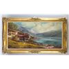 Image 2 : Continental Oil on Canvas Cottage Lake Scene