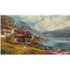 Image 4 : Continental Oil on Canvas Cottage Lake Scene