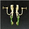 Image 6 : Estate 14kt Yellow Gold Oval Disk Jade Screw On Drop Dangle Earrings