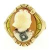 Antique 10kt Rose and Green Gold Carved Cameo and Diamond Ring