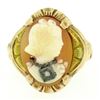 Image 1 : Antique 10kt Rose and Green Gold Carved Cameo and Diamond Ring