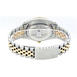 Rolex Mens 2 Tone Silver & Emerald Diamond Oyster Perpetual Datejust 36MM