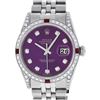 Rolex Mens Stainless Steel Diamond Lugs Purple Diamond & Ruby Datejust Wristwatc