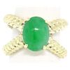 Image 3 : 14k Solid Gold Open Twisted Wire Bands Open Wide Cabochon Green Jade Ring