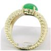 Image 4 : 14k Solid Gold Open Twisted Wire Bands Open Wide Cabochon Green Jade Ring