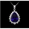 14KT White Gold GIA Certified 23.12 ctw Tanzanite and Diamond Pendant With Chain