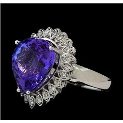 10.06 ctw Tanzanite and Diamond Ring - 14KT White Gold