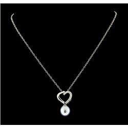 Pearl and Diamond Pendant With Chain - 14KT White Gold