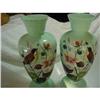 Image 1 : Hand Painted Pr of Turquoise Glass Vases #1281523