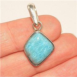 STERLING SILVER Estate REAL LARIMAR Pendant #1316503