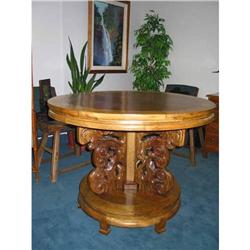 oriental round table, with fungi carving pillar#1316515