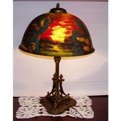 Pittsburgh Reverse Painted Electric Lamp #1316516