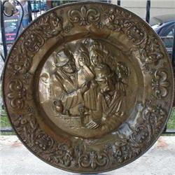 PLAQUE Large ANTIQUE Decorative GROUP Scene #1316538