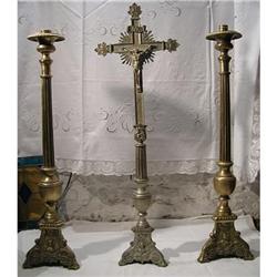 3 Religious Pieces of 2 Candlestick and cross  #1316585