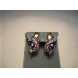 Estate 14K WG Citrine Diamond Amethyst Earrings#1316669