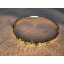 Rare Estate 14K YG Gold Emerald Diamond Bangle #1316672