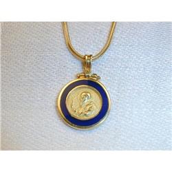 Estate 18K Gold Enamel Old Greek Coin Pendant #1316679