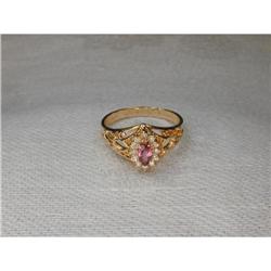 Estate 14K YG Gold Pink Tourmaline Diamond Ring#1316688