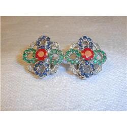 14K WG Emerald Sapphire Ruby Diamond Earrings #1316696