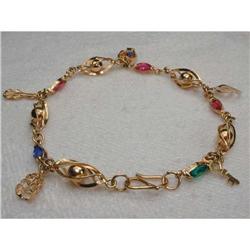 Estate 14K Ruby Sapphire Emerald Charm Bracelet#1316698