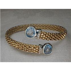 Estate 14K 2-Tone Diamond Blue Topaz Bangle #1316700