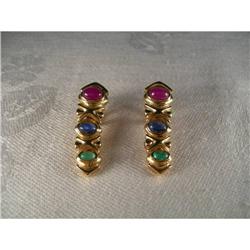 Rare 14K YG Emerald Sapphire Ruby Drop Earrings#1316934