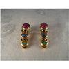 Image 1 : Rare 14K YG Emerald Sapphire Ruby Drop Earrings#1316934