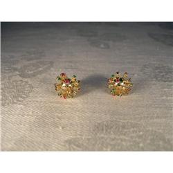 Estate 14K YG Emerald Sapphire Ruby Earrings #1316935