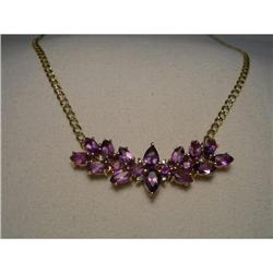 Estate 14K YG Amethyst Diamond Floral Necklace #1316938