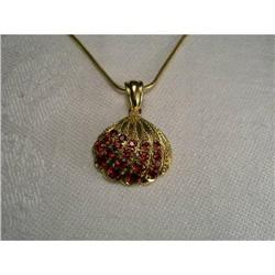 Estate 18K YG Gold Garnet Sea Shell Pendant #1316943