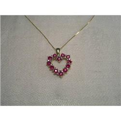 Estate 14K Gold Ruby Diamond Heart Pendant #1316944