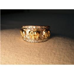 Estate 14K Gold Diamond Elephant Band Ring #1316950