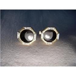 14K YG Onyx Diamond Octagonal Mens Cufflinks #1317005