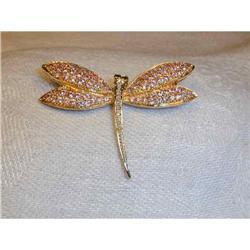 14K YG Pink Sapphire Diamond Dragonfly Brooch #1317026