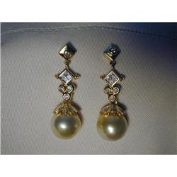 14K YG South Sea Yellow Pearl Diamond Earrings #1317037