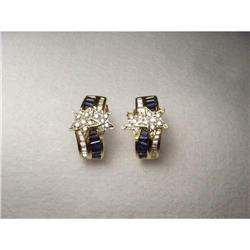 Estate 14K YG Diamond Sapphire Star Earrings #1317039