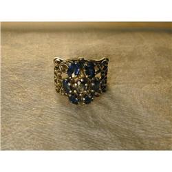  Old Estate 14K WG Sapphire Rose Filigree Ring #1317041