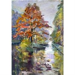 "Oaklet. A pond" oil in impressionism style. #1337614