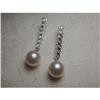 Image 1 : 14K WG Cultured Pearl Diamond Bar Drop Earrings#1355474