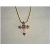 Image 1 : Estate 14K Diamond Ruby Sapphire Cross Pendant #1355478