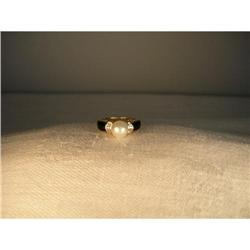 Estate 14K YG Cultured Pearl Diamond Onyx Ring #1355490