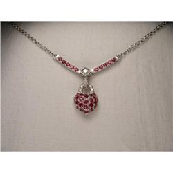 18K WG Gold Diamond Ruby Heart Lock Necklace  #1355493