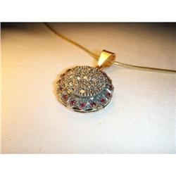 Antique 18K Pink Rose Gold Diamond Ruby Pendant#1355494