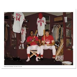 "Pete Rose & Morgan in Clubhouse" Archival Photograph Autographed by Pete Rose and Joe Morgan. Inclu