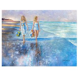 Howard Behrens (1933-2014), "Morning Walk By Seaside, I" Hand Signed Original Painting on Canvas wit