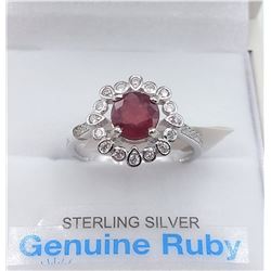 Sterling Silver Ruby & Cubic Zirconia Ring