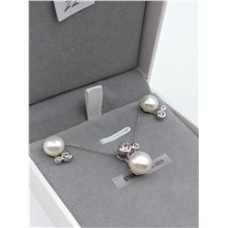 Freshwater Pearl & Cubic Zirconia Earrings & Pendant