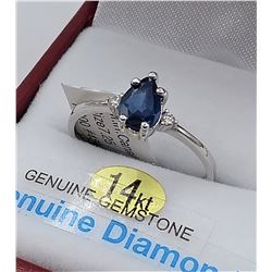 White Gold & Blue Sapphire & Diamond Ring