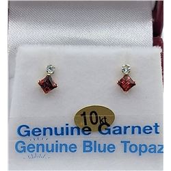 Yellow Gold Garnet & Blue Topaz Earrings